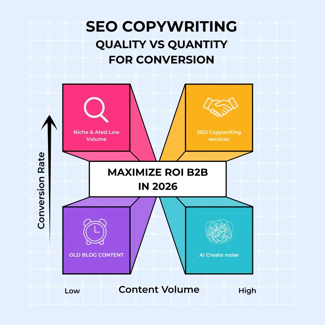 SEO copywriting services guiding for B2B ROI, balancing quality vs. quantity in content