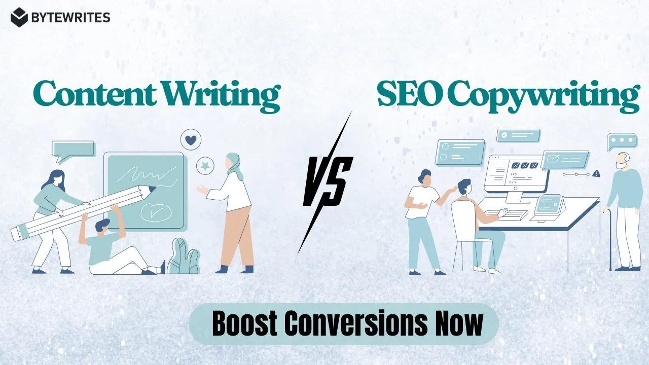 Illustration showing how content writing and conversion-focused copywriting differ from eachother.